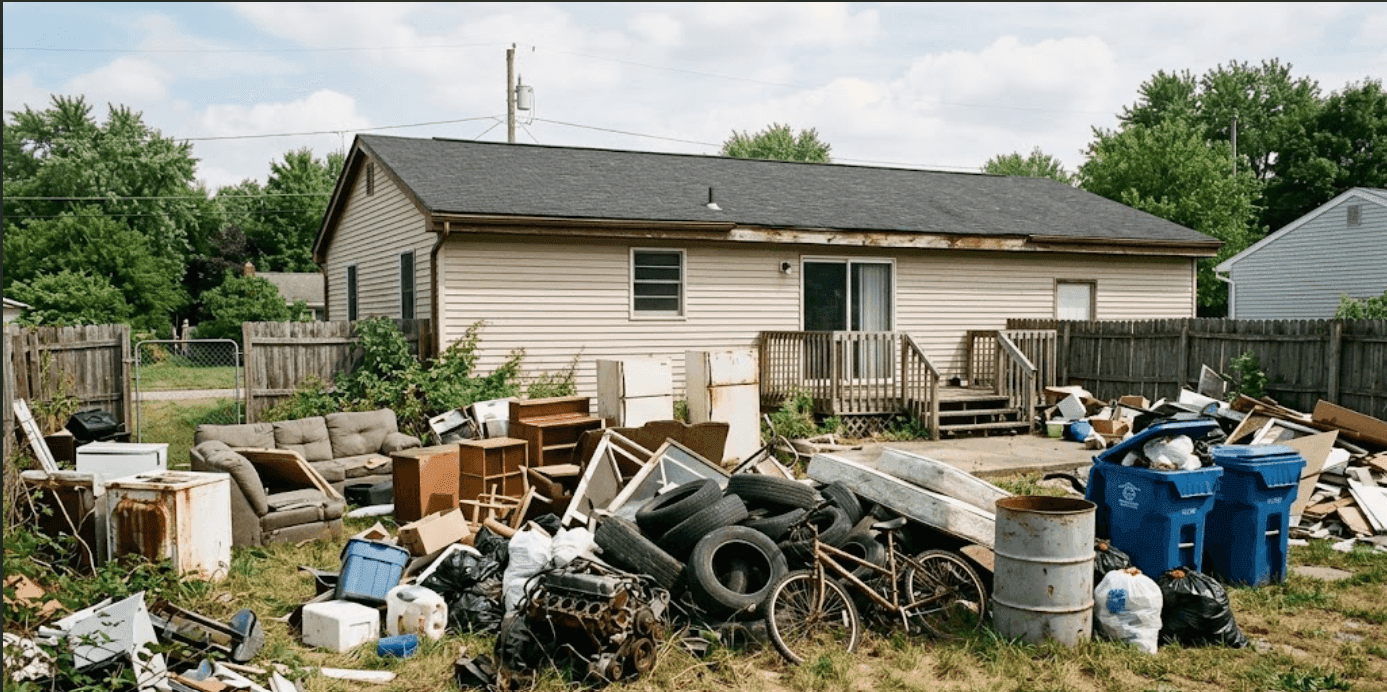 Pile of junk and debris before haul-away service